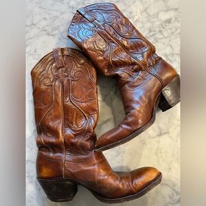 Women’s Dan Post Vintage Tall Brown Leather Heeled Western Cowboy Boots 6C 6